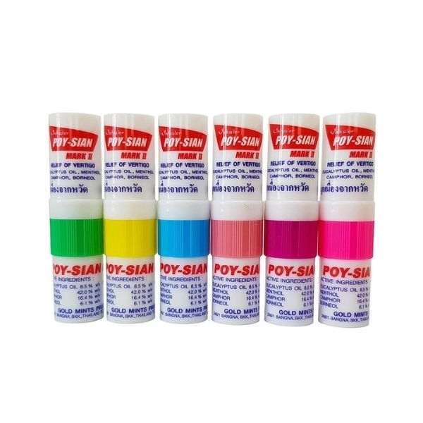 POY-SIAN herbal inhaler 1.7cc pack of 6 in assorted colors for relief of nasal congestion and freshness
