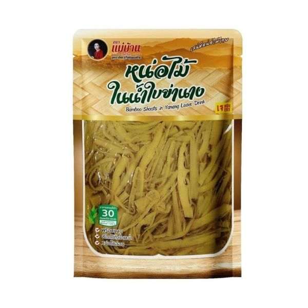 Packaged shredded bamboo shoots in yanang leaf drink, Thai herbal food product, 240g