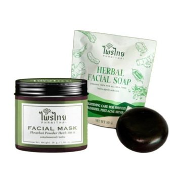 ผงสมุนไพร (30 กรัม) + สบู่ (50 กรัม)