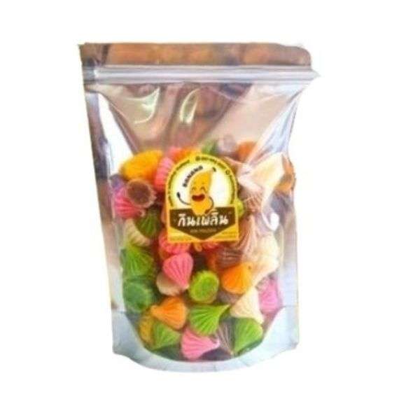 Colorful soft traditional Thai Alua sweets in a resealable 150g package from Kinplearn