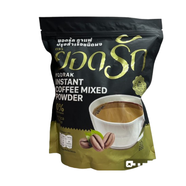 กาแฟปรุงสำเร็จชนิดผง 450g ยอดรัก ถุงบรรจุภัณฑ์สีดำและทอง