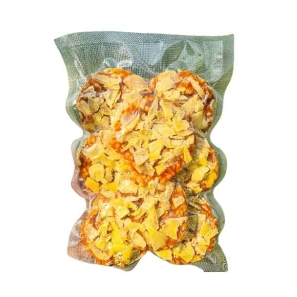 Crispy durian rice cracker snack, 150g pack, ข้าวแต๋นหน้าทุเรียน.