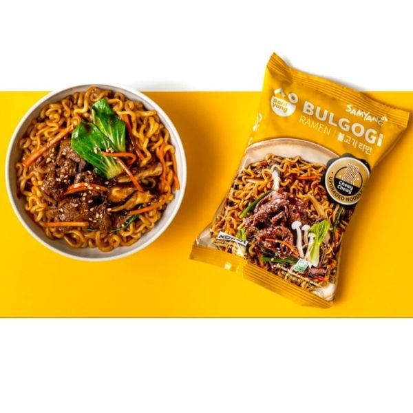 บะหมี่กึ่งสำเร็จรูปแบบแห้ง รสบูลโกกิ 80g ( แพค 5 ห่อ )