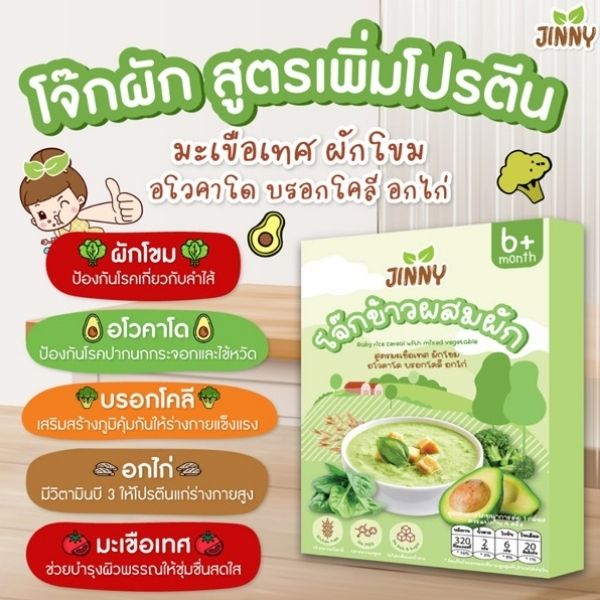 โจ๊กผสมผักและผลไม้ สูตรสีเขียว ( 20g x แพค 4 ซอง )