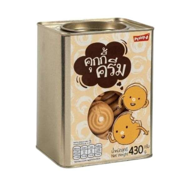 ขนมปังปี๊บ คุกกี้ครีม 430g บรรจุภัณฑ์เหล็ก กล่องสีครีม