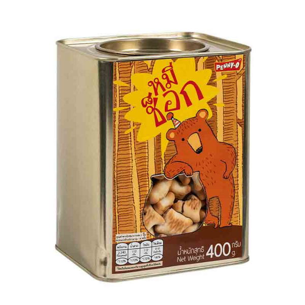 ขนมปังปี๊บหมีช็อค 400g ในกล่องเพนนีโอ รูปหมี พร้อมรสช็อกโกแลตเข้มข้น