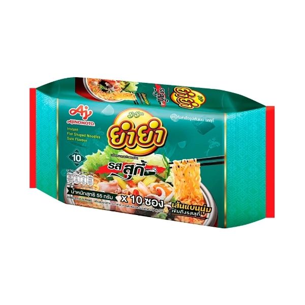 บะหมี่กึ่งสำเร็จรูปเส้นแบน รสสุกี้ 55g ( แพค 10 ซอง )