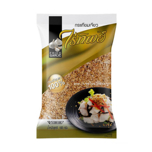 Fried garlic 100g packaging by ไร่ทิพย์, enhancing flavor and aroma for various dishes.