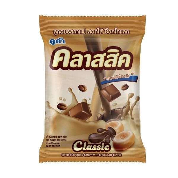 Classic coffee-flavored candy with chocolate filling, 270g packaging.