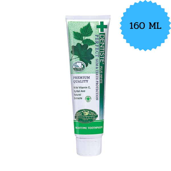 Dentiste Plus White nighttime toothpaste 160ml with natural extracts for fresh breath and oral health.