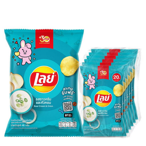 Sour cream and onion-flavored potato chips 48g (Pack of 6)