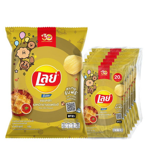 Hot chili grilled squid-flavored ridged potato chips 46g (Pack of 6)