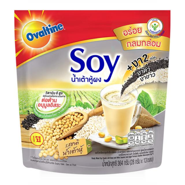 Ovaltine Soy Soybean Powder mixed with black and white sesame seeds 28g pack of 13 sachets for hot drink with high calcium and antioxidants