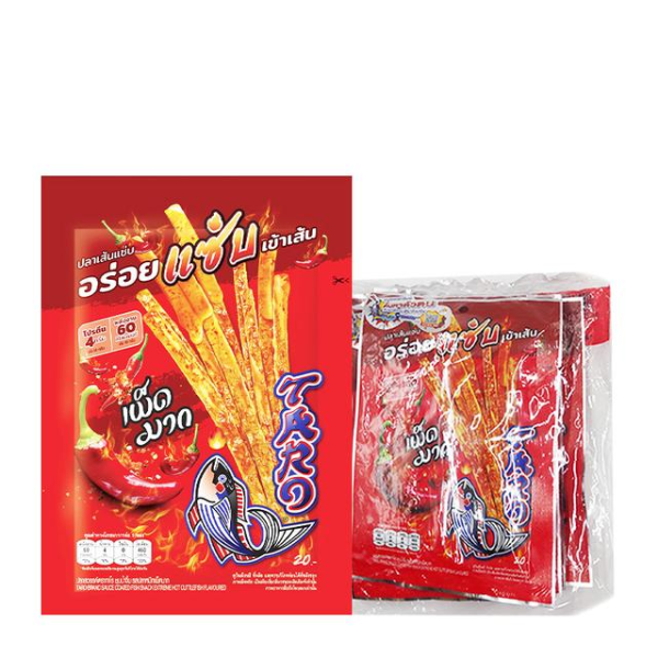 Fischsnack, Streifen in Tintenfisch-Dip, sehr scharf, 18 g (6er-Pack)